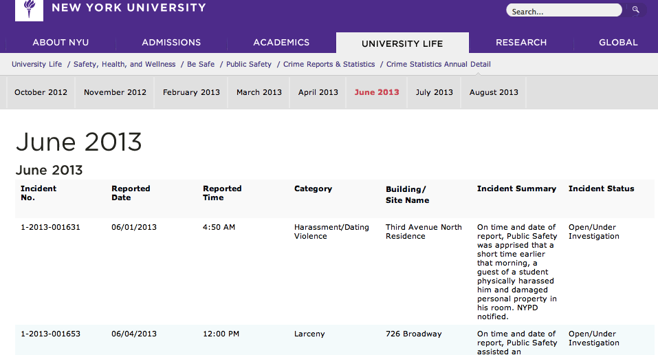 NYU campus crime