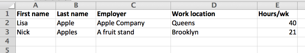 spreadsheet example